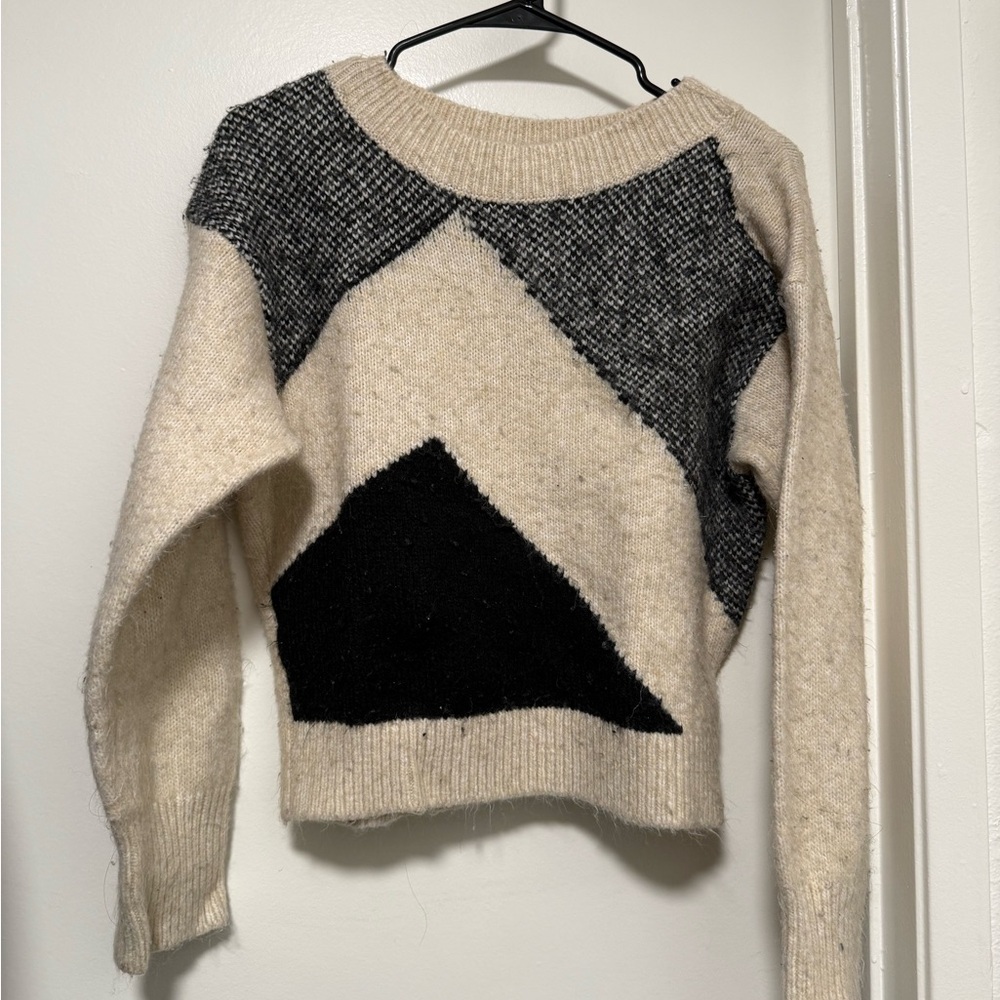 Express Geometric Sweater in Black and Cream